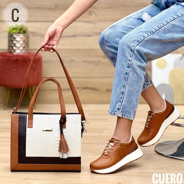 Combo bolso y Bolichero de Cuero