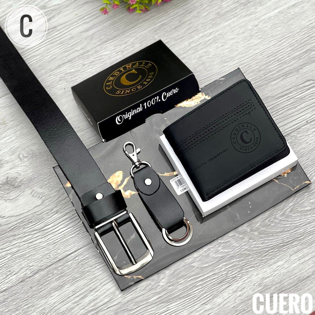 Trio de Correa + Billetera y Llavero grande de Cuero