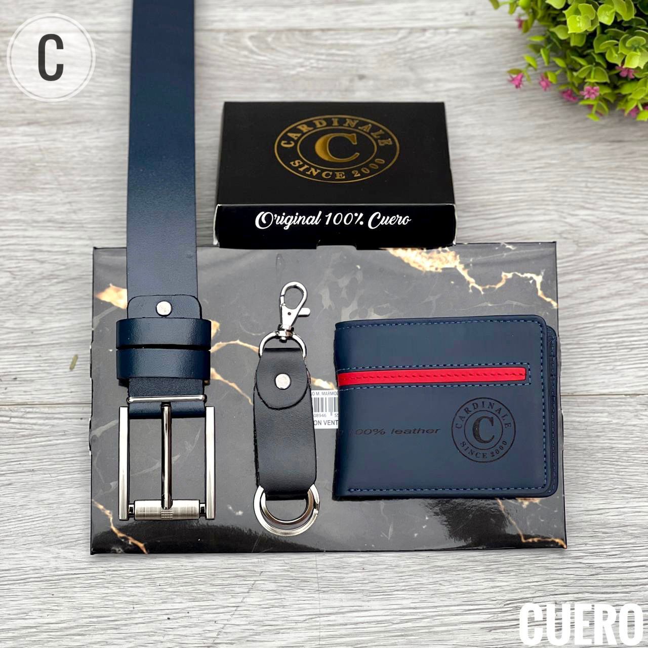 Trio de Correa + Billetera y Llavero grande de Cuero